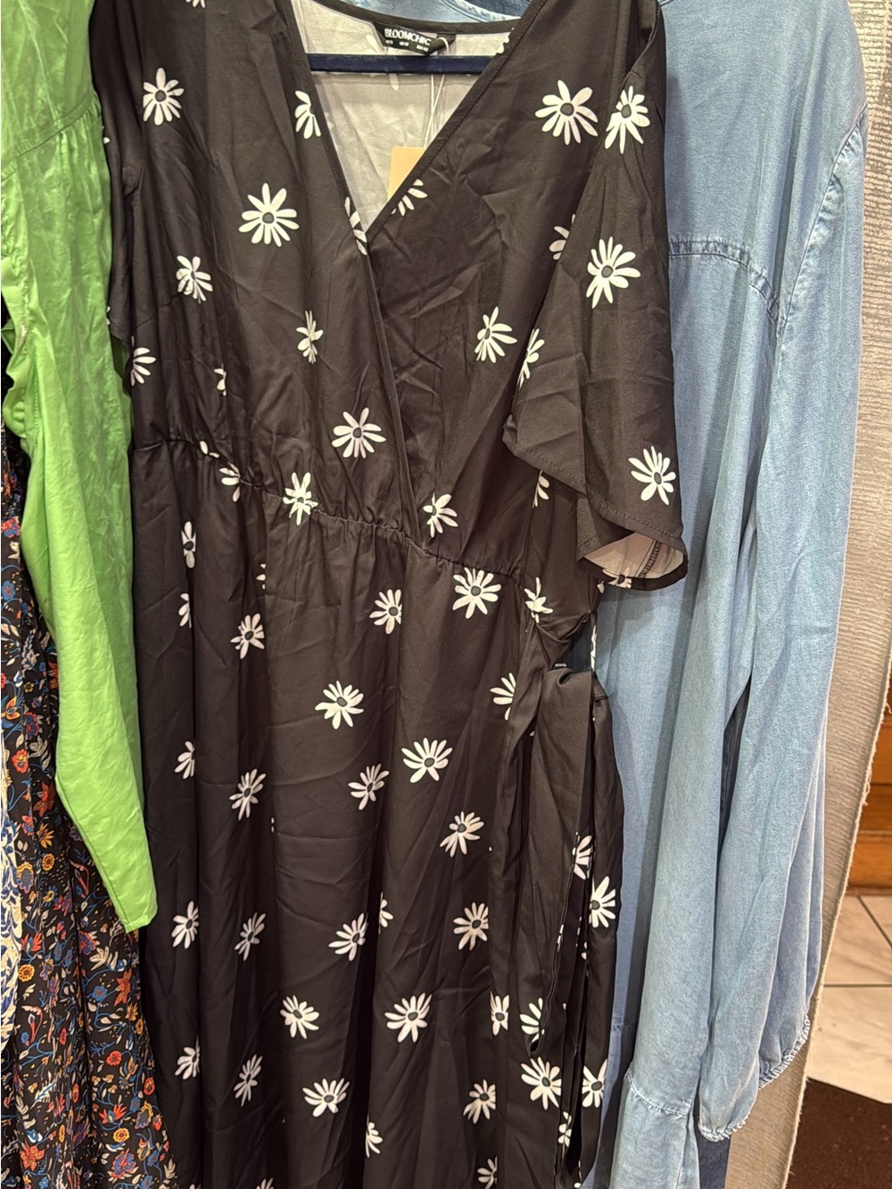 bloom Black Daisy Wrap Midi Dress